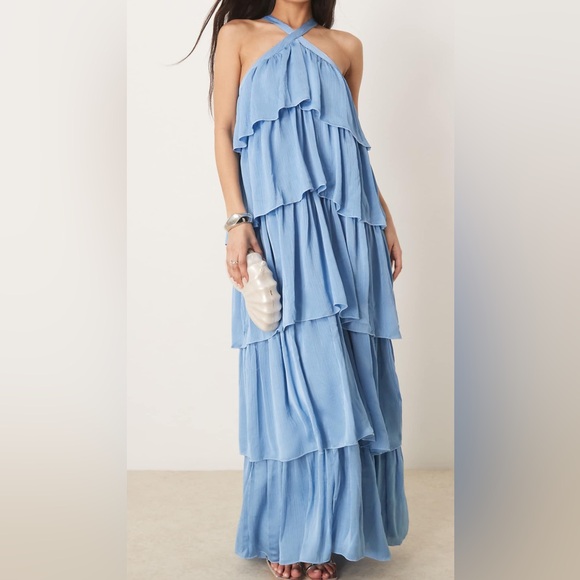 ASOS Tiered Ruffle Blue Maxi Dress - Picture 1 of 4